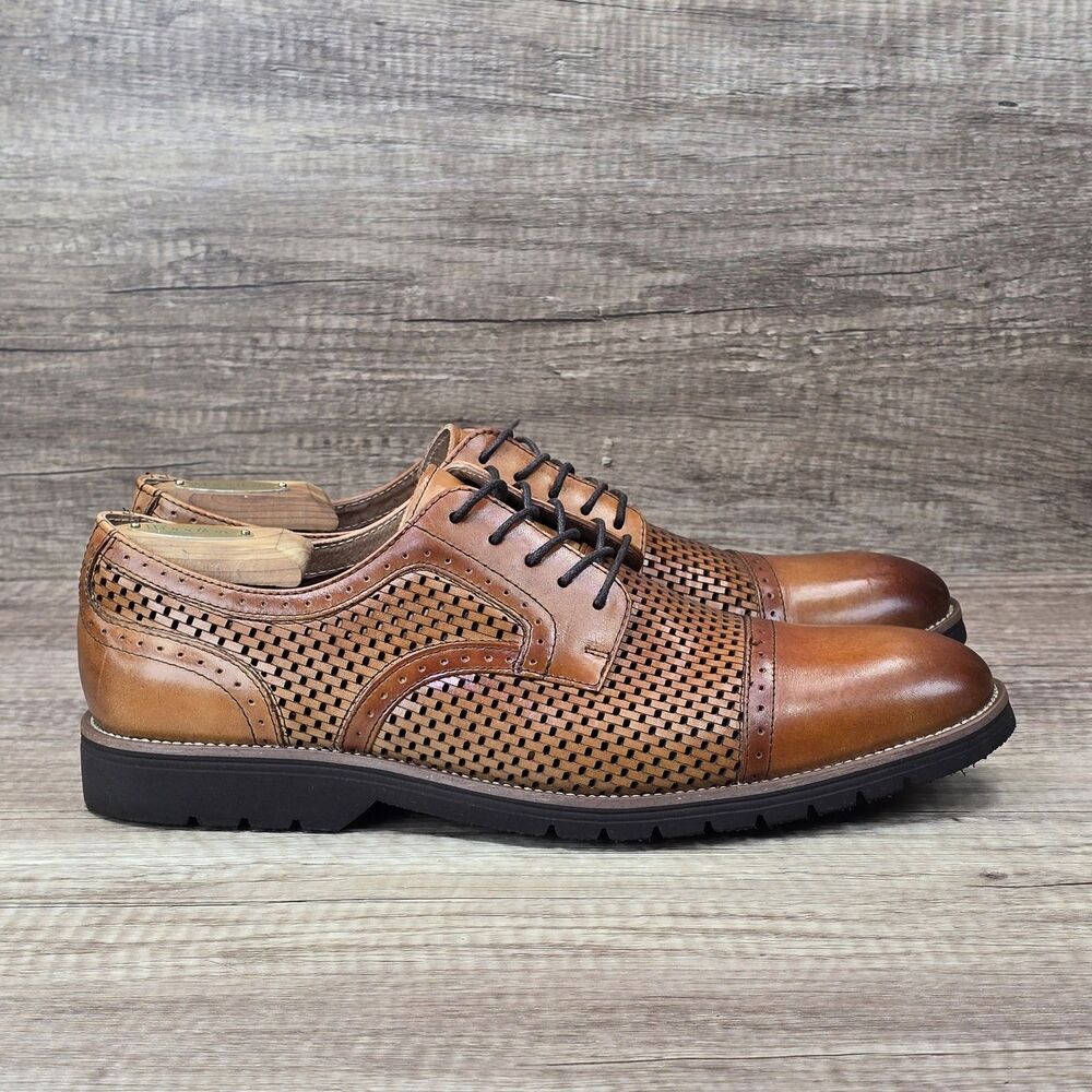 Stacy Adams Ellery Men's Size 10.5M Brown Leather Woven Cap Toe Shoes 25378-240